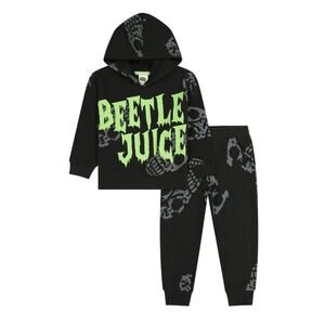 Beetle Juice Toddler Boys Printed Jogger Set Black Green 3T New